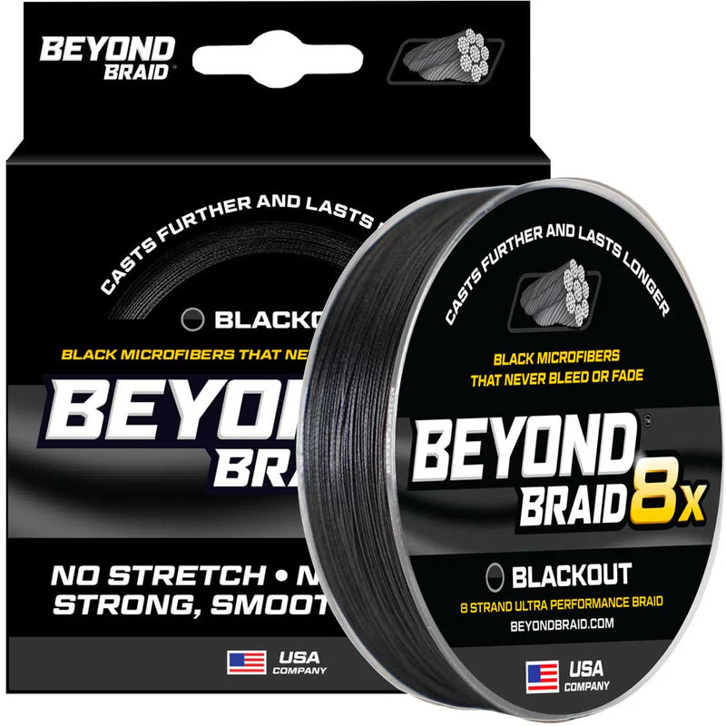 BEYOND BRAID BLACKOUT 8X NO FADE BRAID - ULTRA PERFORMANCE 8 STRAND 300 Yards 8-60lb Test
