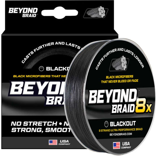 BEYOND BRAID BLACKOUT 8X NO FADE BRAID - ULTRA PERFORMANCE 8 STRAND 300 Yards 8-60lb Test