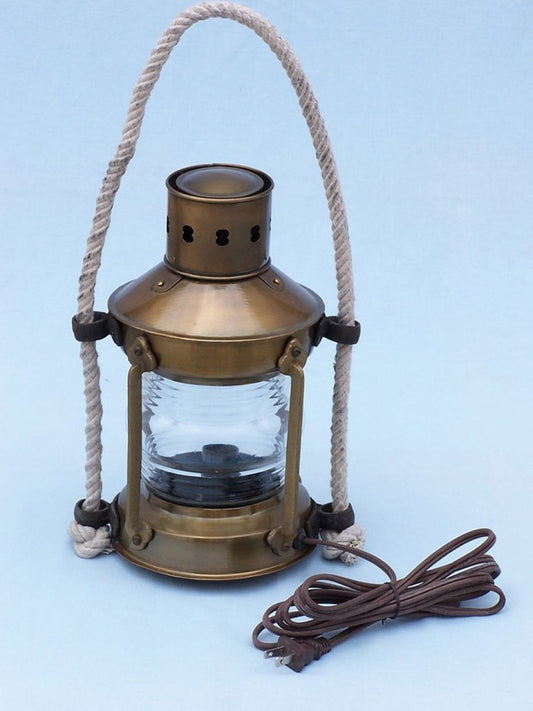 Antique Brass Round Anchor Electric Lantern 16"