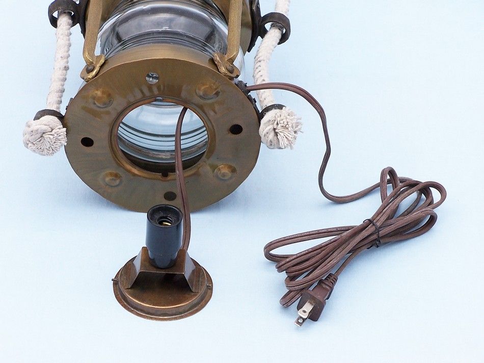 Antique Brass Round Anchor Electric Lantern 16"