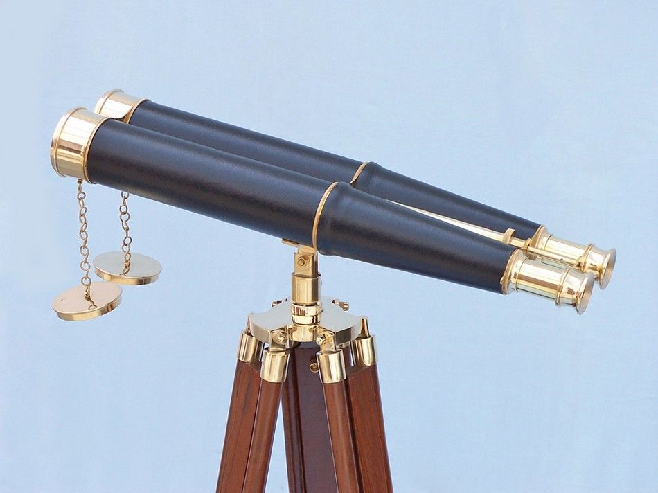 Floor Standing Admiral's Brass/Leather Binoculars 62"