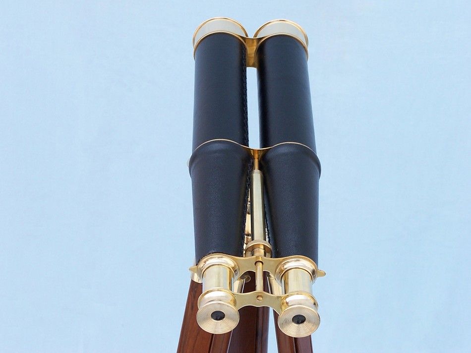 Floor Standing Admiral's Brass/Leather Binoculars 62"