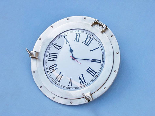 Brushed Nickel Deluxe Class Porthole Clock 17"