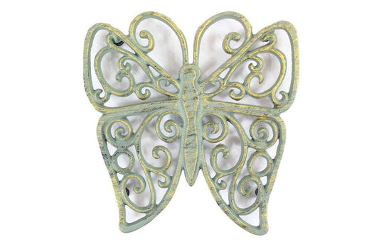 Antique Seaworn Bronze Cast Iron Butterfly Trivet 8"
