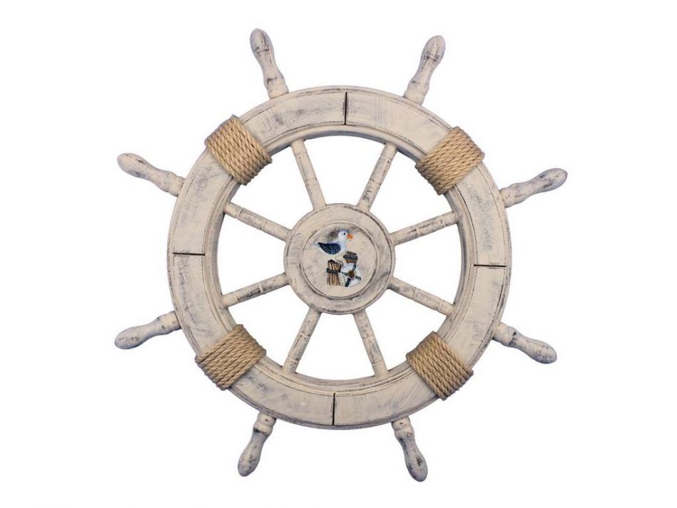 Rustic Decorative Ship Wheel with Seagull 24"