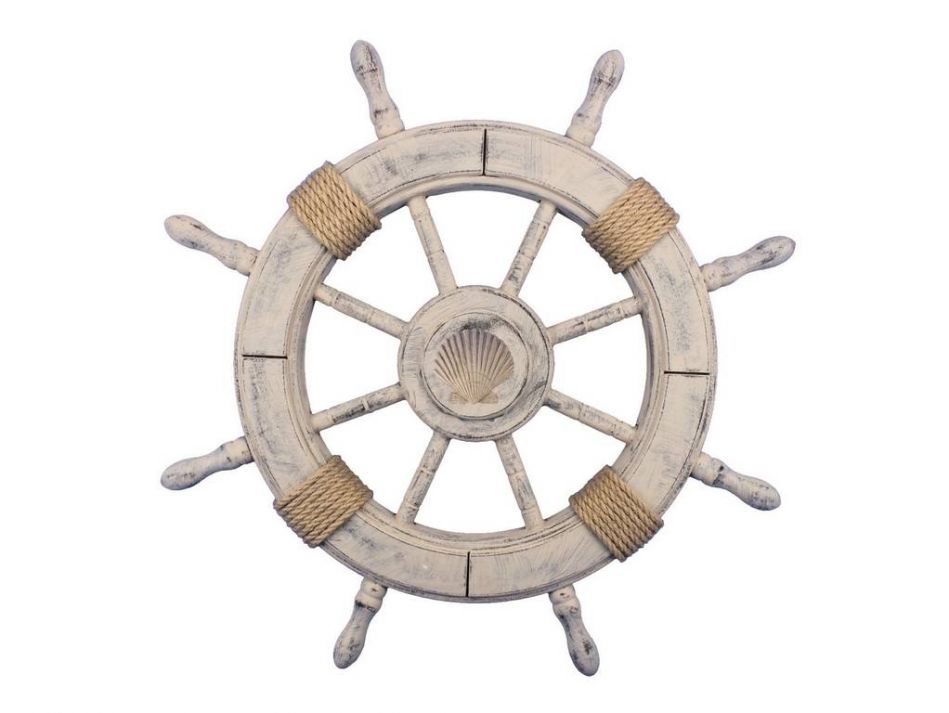 Rustic Decorative Ship Wheel with Seashell 24"