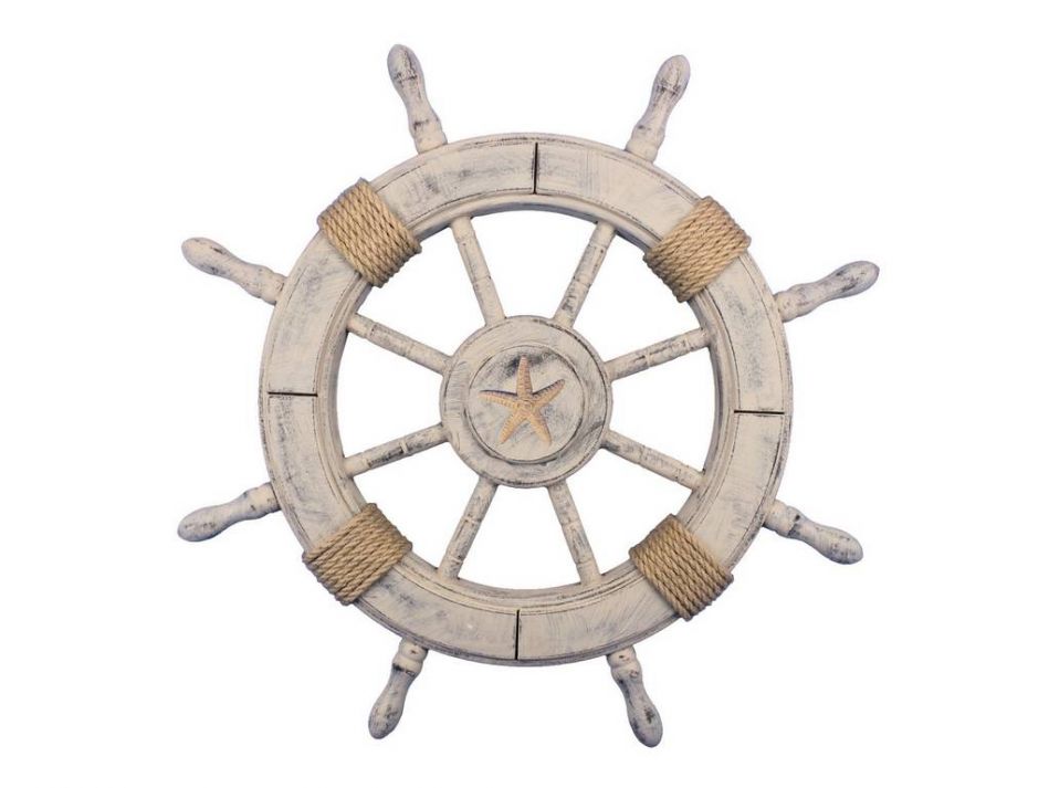 Rustic Decorative Ship Wheel with Starfish 24"