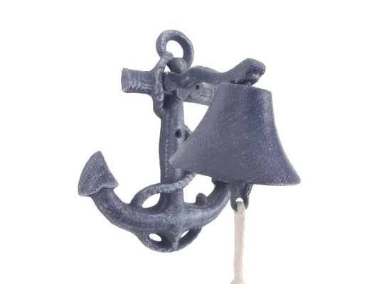 Rustic Dark Blue Cast Iron Wall Mounted Anchor Bell 8"