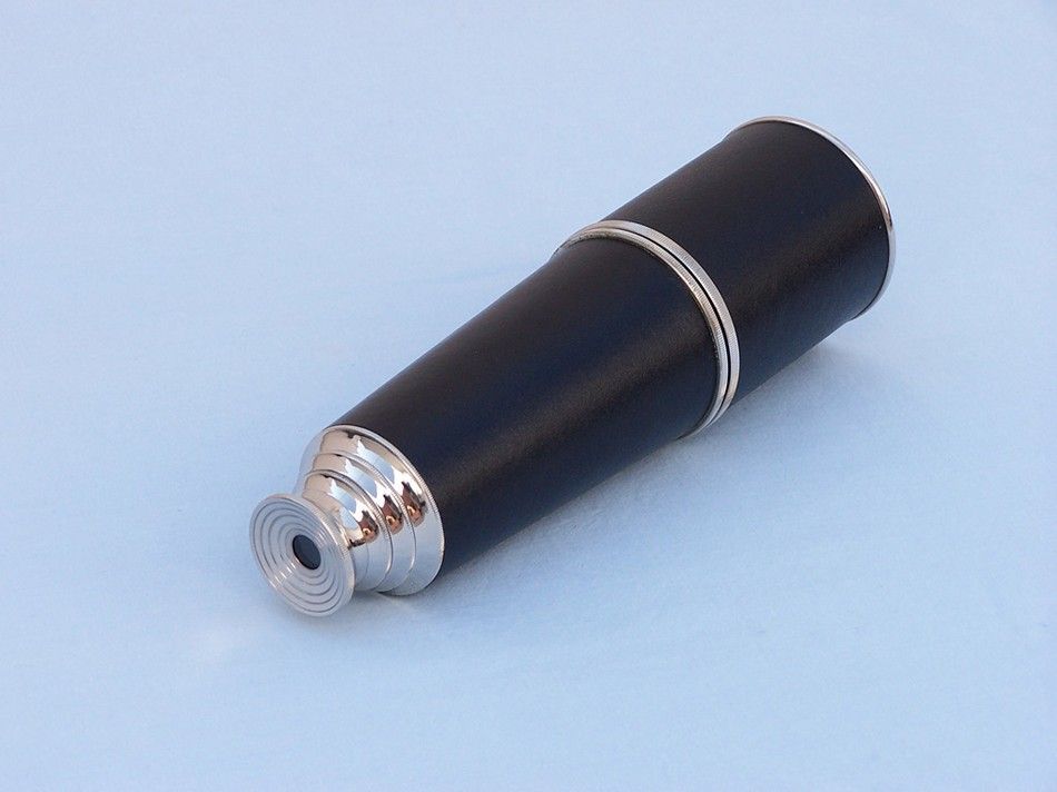 Deluxe Class Admiral's Chrome - Leather Spyglass Telescope 27" with Black Rosewood Box