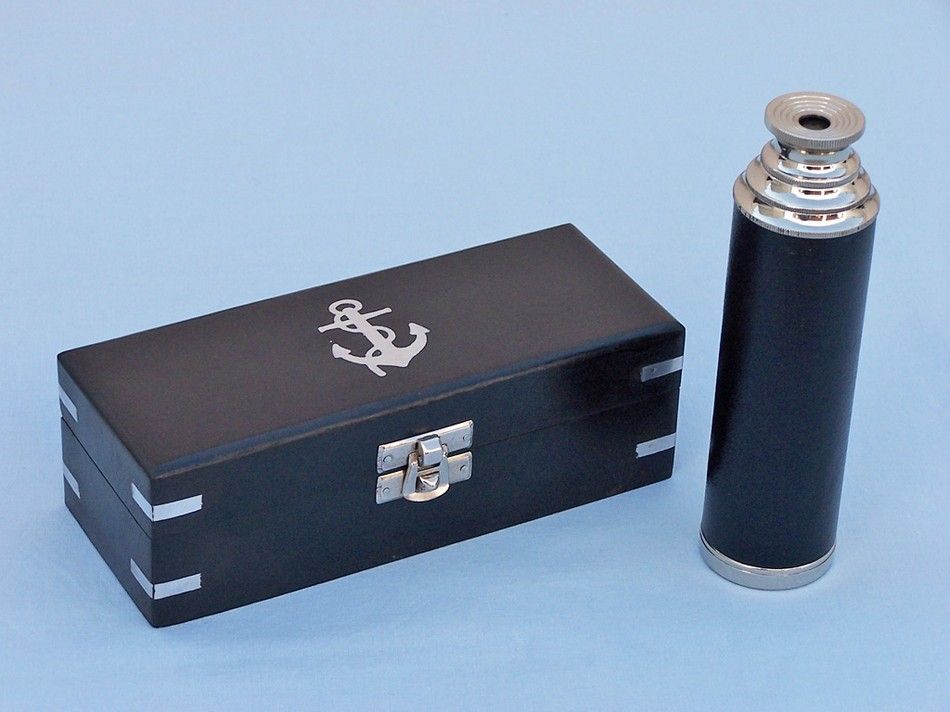 Deluxe Class Captain's Chrome - Leather Spyglass Telescope 14" with Black Rosewood Box
