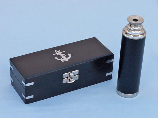 Deluxe Class Captain's Chrome - Leather Spyglass Telescope 14" with Black Rosewood Box