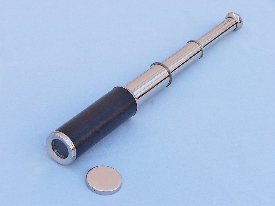 Deluxe Class Captain's Chrome - Leather Spyglass Telescope 14" with Black Rosewood Box