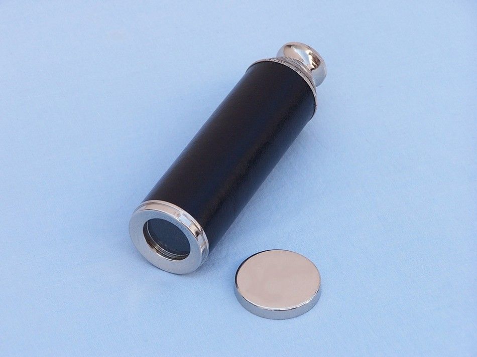 Deluxe Class Captain's Chrome - Leather Spyglass Telescope 14" with Black Rosewood Box