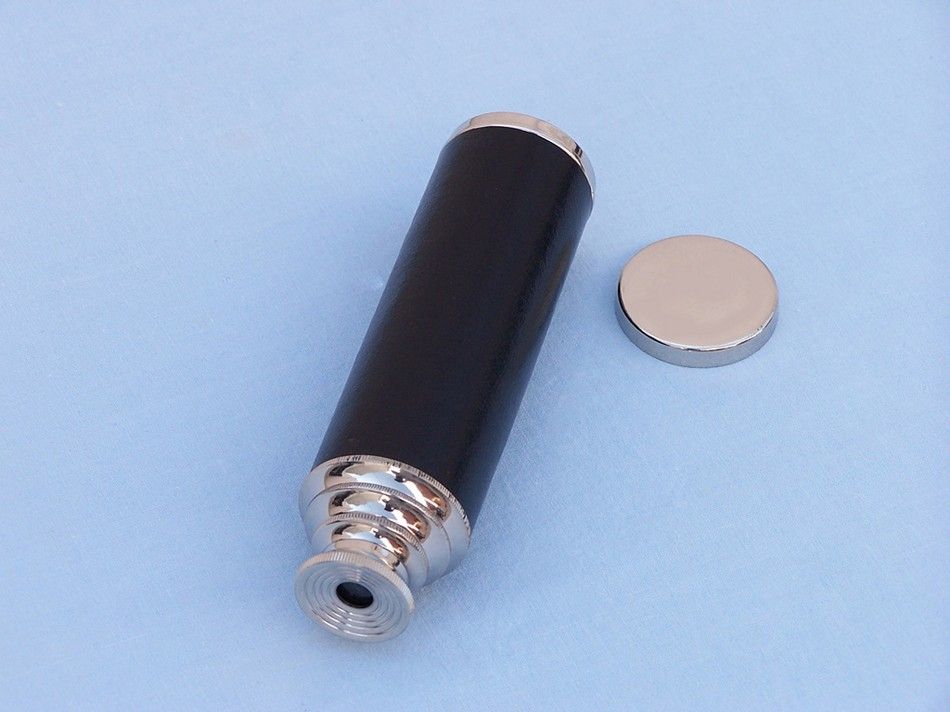 Deluxe Class Captain's Chrome - Leather Spyglass Telescope 14" with Black Rosewood Box
