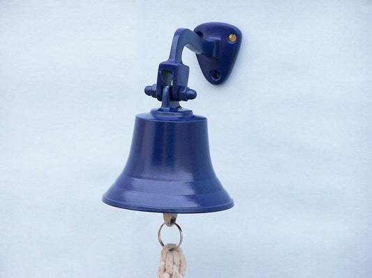 Solid Brass Hanging Ship's Bell 6" - Blue Powder Coated