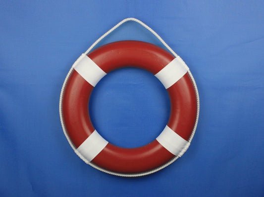 Red Painted Decorative Lifering with White Bands 20"
