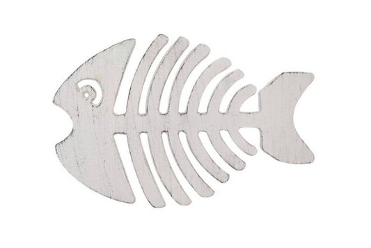 Rustic Whitewashed Cast Iron Fish Bone Trivet 11"