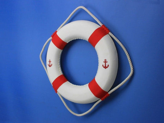 Classic White Decorative Anchor Lifering with Red Bands 15"