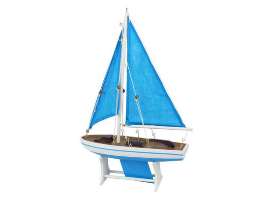 Wooden It Floats 12" - Light Blue wtih Light Blue Sails Floating Sailboat Model