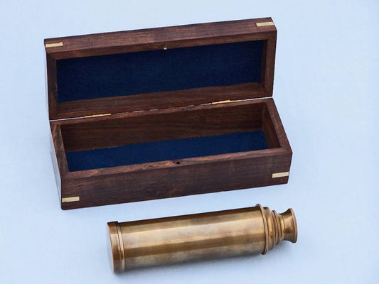 Deluxe Class Antique Brass Captains Spyglass Telescope 15" with Rosewood Box