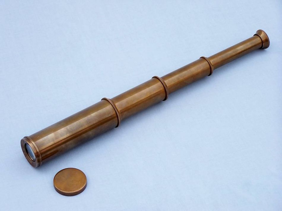 Deluxe Class Antique Brass Captains Spyglass Telescope 15" with Rosewood Box
