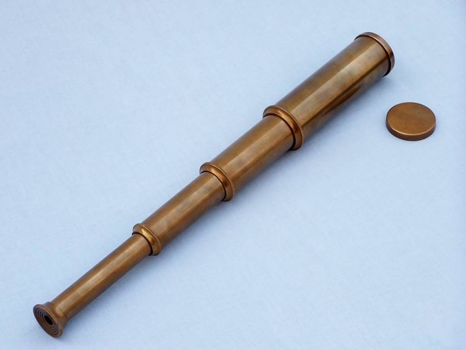 Deluxe Class Antique Brass Captains Spyglass Telescope 15" with Rosewood Box