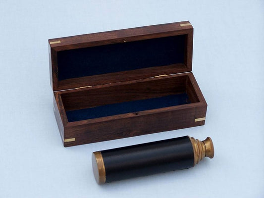 Deluxe Class Antique Brass Captains Spyglass Telescope with Leather 15" and Rosewood Box