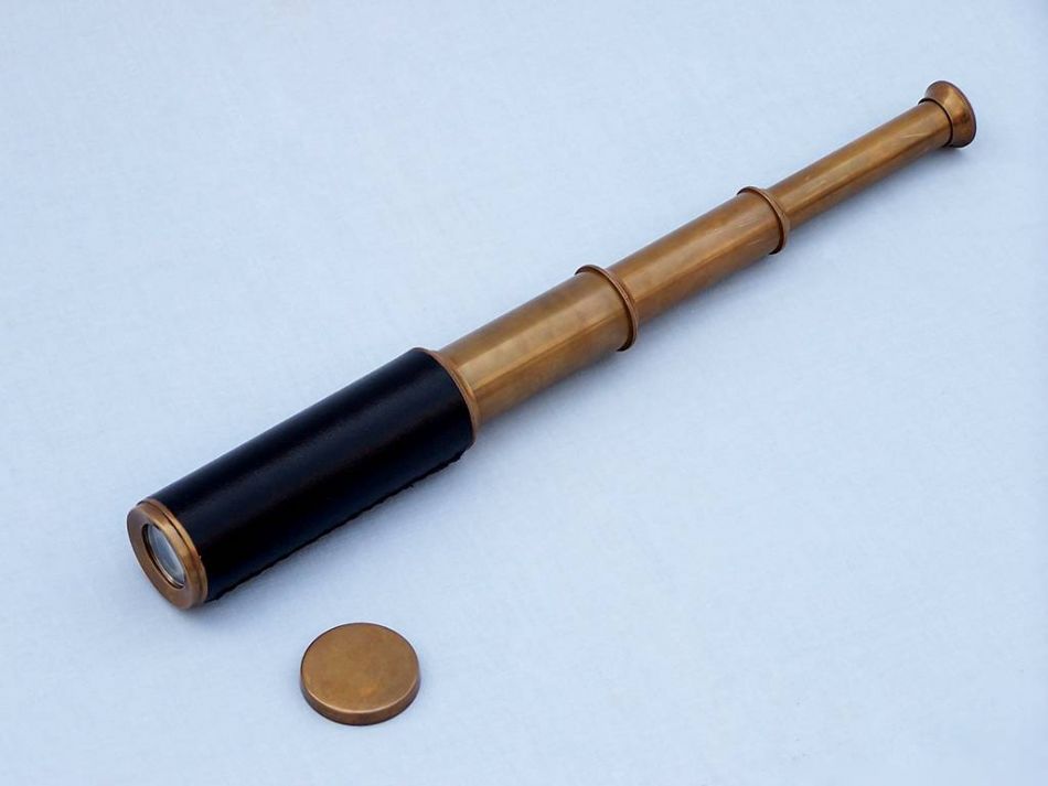 Deluxe Class Antique Brass Captains Spyglass Telescope with Leather 15" and Rosewood Box