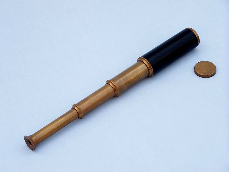 Deluxe Class Antique Brass Captains Spyglass Telescope with Leather 15" and Rosewood Box