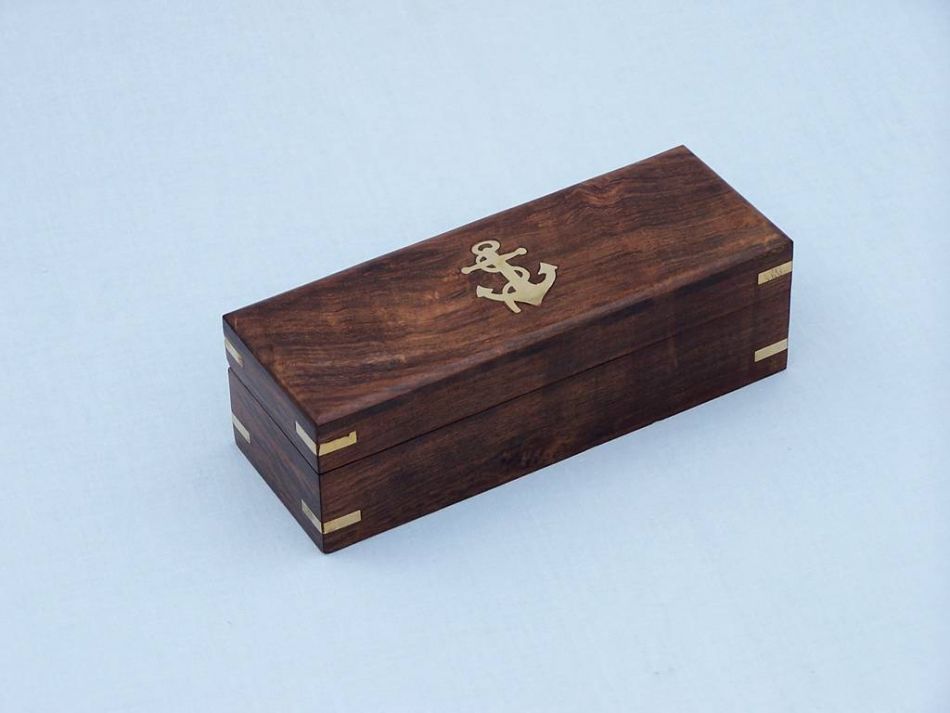 Deluxe Class Antique Brass Captains Spyglass Telescope with Leather 15" and Rosewood Box