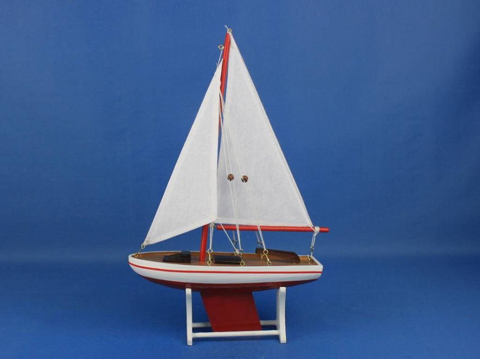 Wooden Decorative Sailboat 12" - Red Sailboat Model