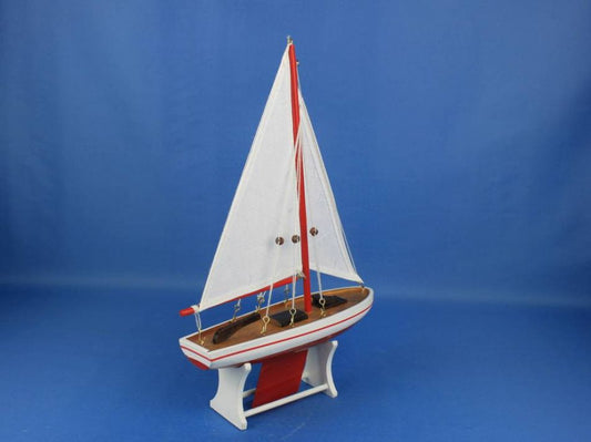 Wooden Decorative Sailboat 12" - Red Sailboat Model