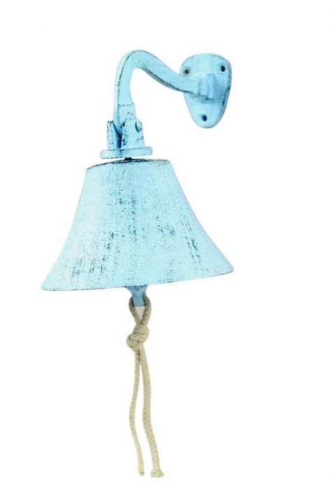 Dark Blue Whitewashed Cast Iron Hanging Ship's Bell 6"