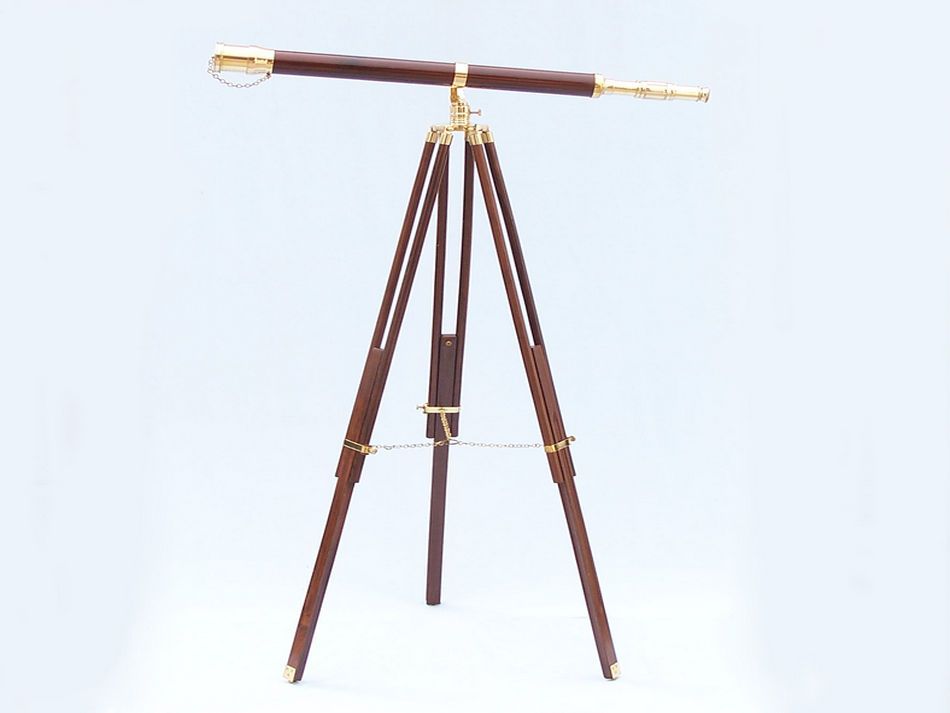 Floor Standing Brass/Wood Galileo Telescope 65"