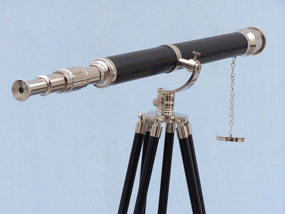 Floor Standing Chrome/Leather Galileo Telescope 65"
