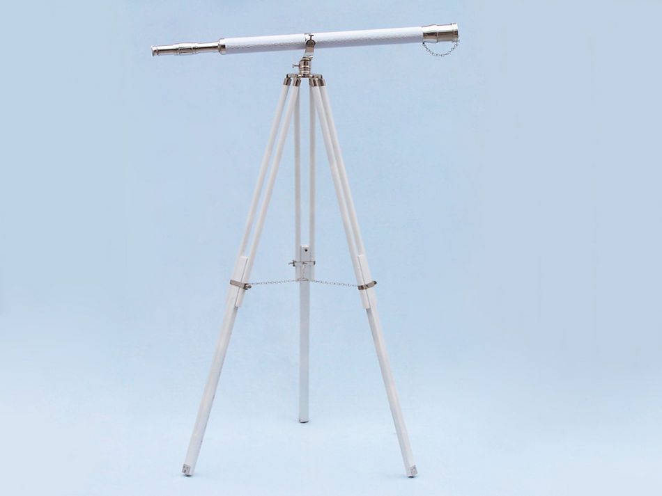 Floor Standing Chrome/White Leather Galileo Telescope 65"