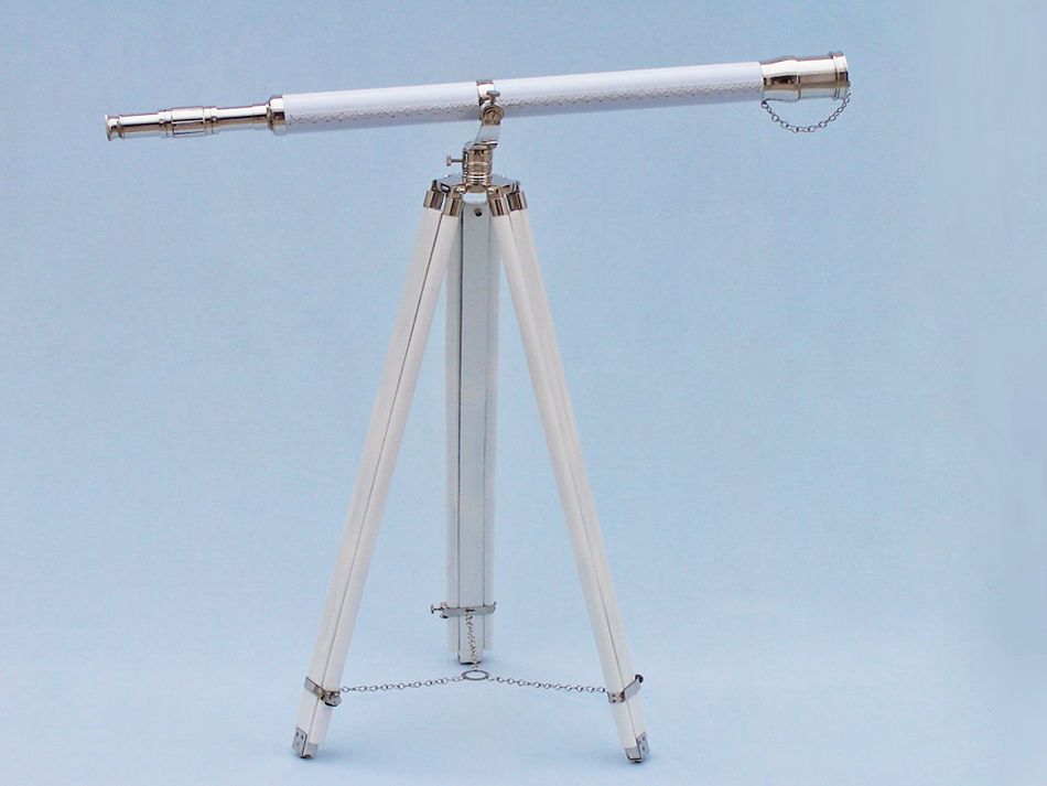 Floor Standing Chrome/White Leather Galileo Telescope 65"
