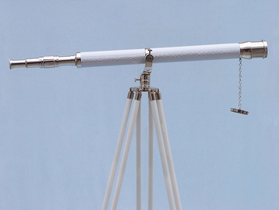 Floor Standing Chrome/White Leather Galileo Telescope 65"