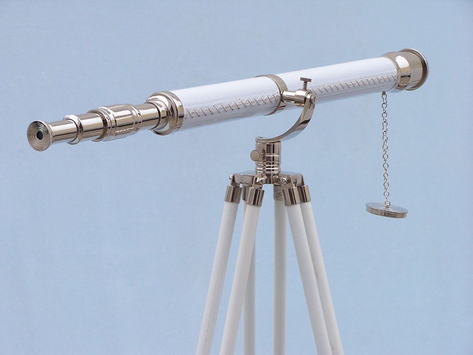 Floor Standing Chrome/White Leather Galileo Telescope 65"