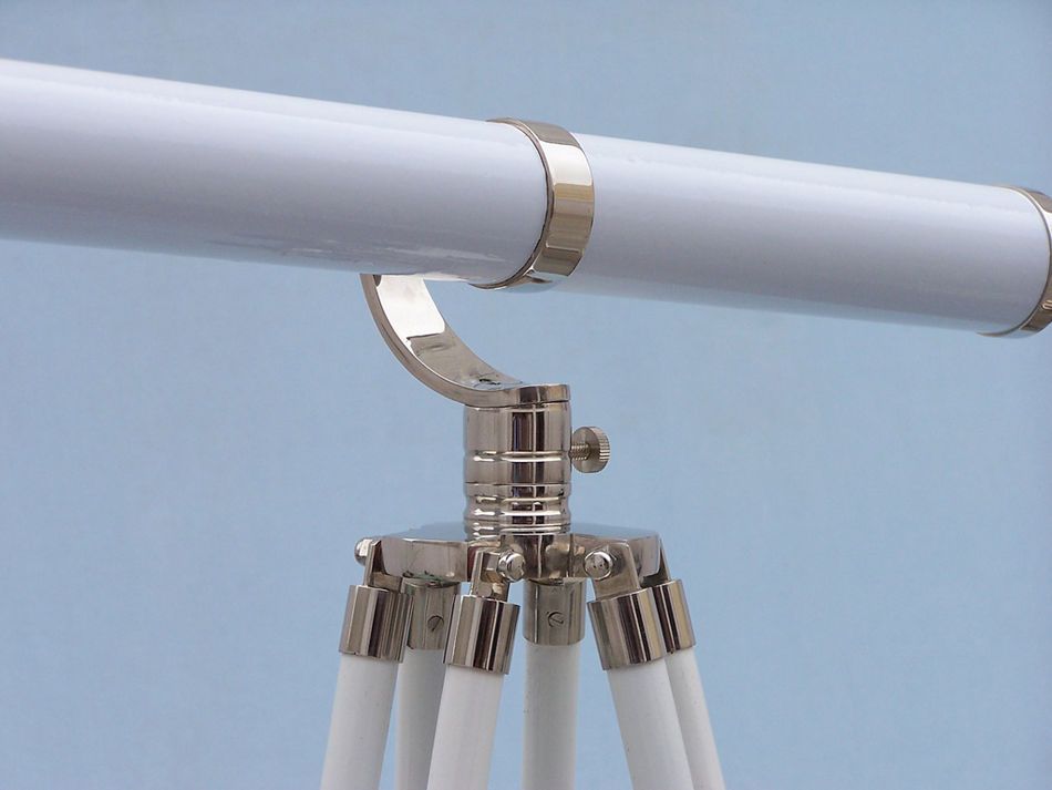 Floor Standing Chrome/White Leather Galileo Telescope 65"