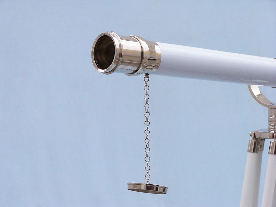 Floor Standing Chrome/White Leather Galileo Telescope 65"
