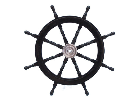 Deluxe Class Wood and Chrome Pirate Ship Steering Wheel 36"