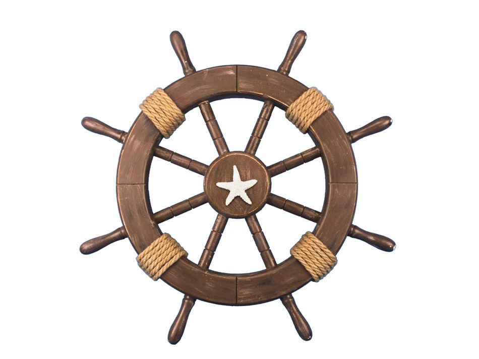 Rustic Wood Finish Decorative Ship Wheel with Starfish 18"