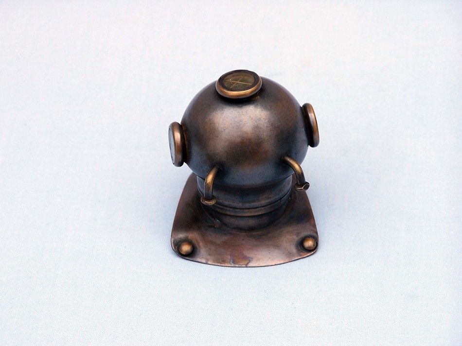 Antique Copper Decorative Divers Helmet Paperweight 3"