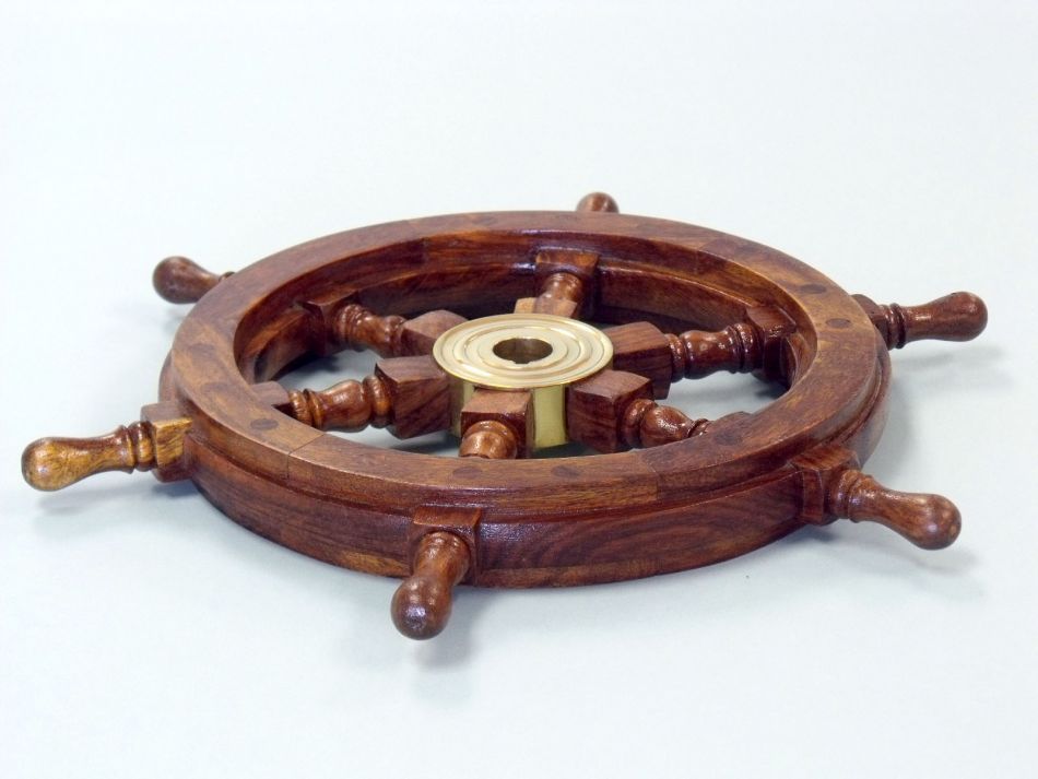 Deluxe Class Wood and Brass Decorative Ship Wheel 15"
