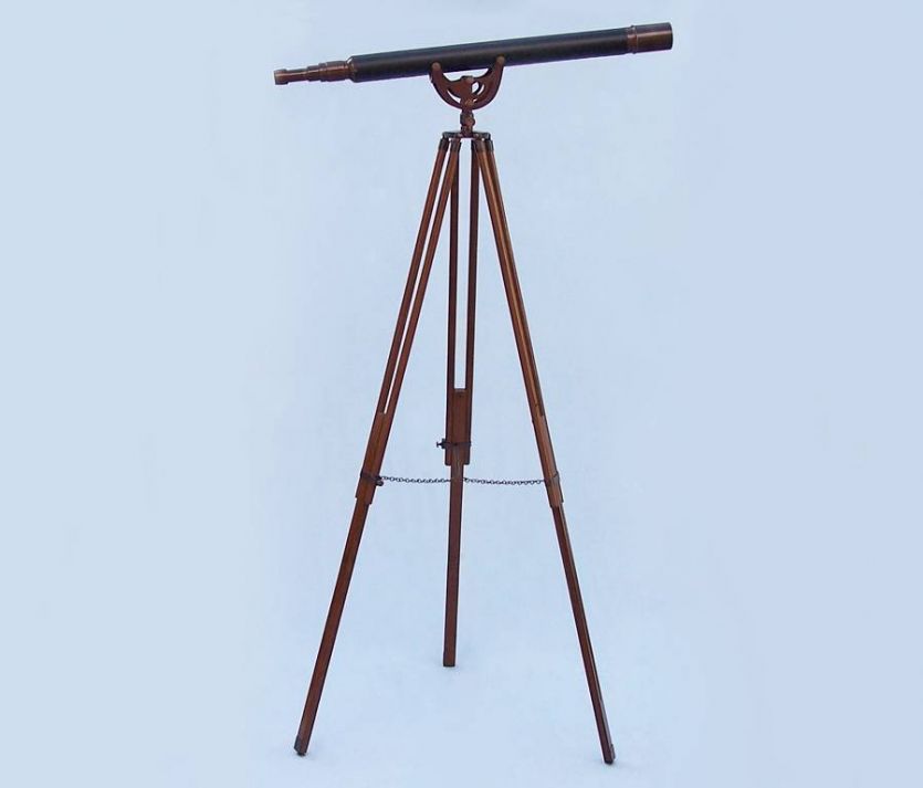 Floor Standing Antique Copper With Leather Anchormaster Telescope 65"