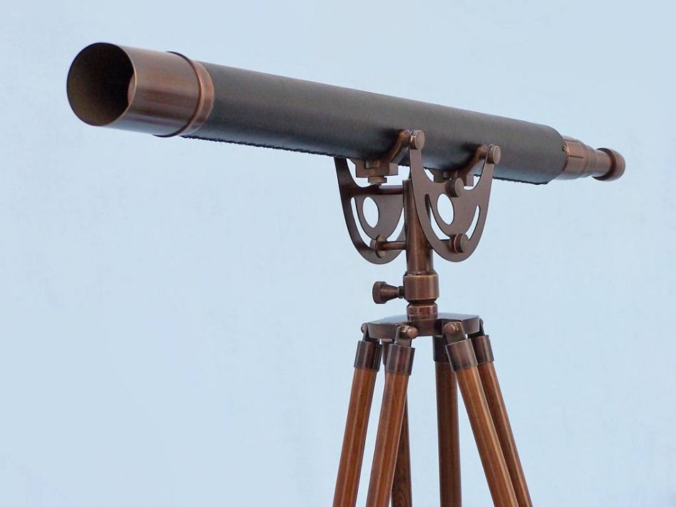 Floor Standing Antique Copper With Leather Anchormaster Telescope 65"