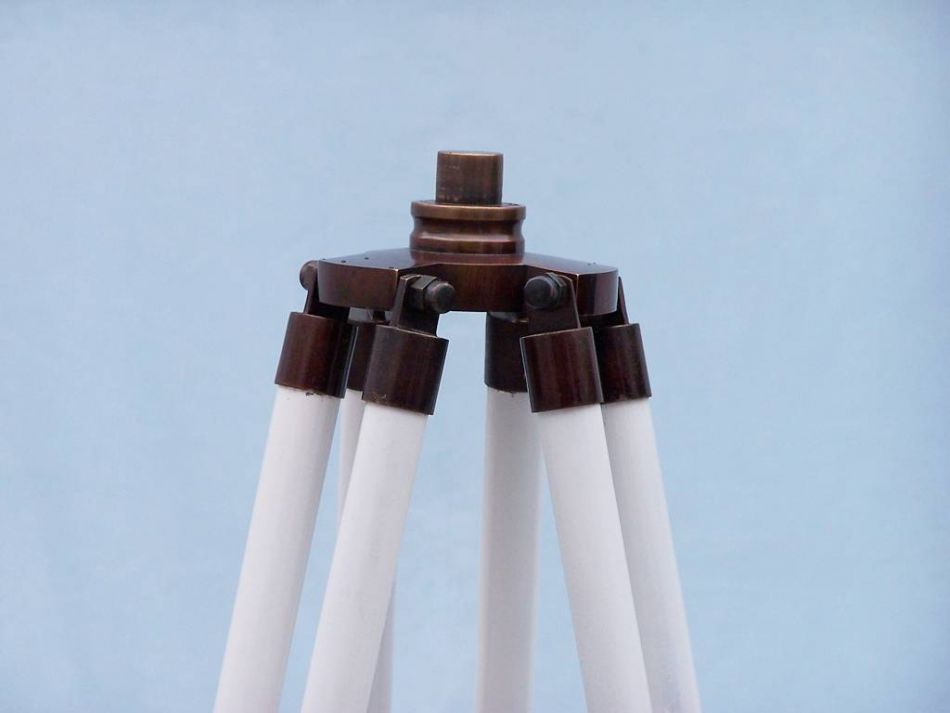 Floor Standing Bronzed With White Leather Galileo Telescope 65"