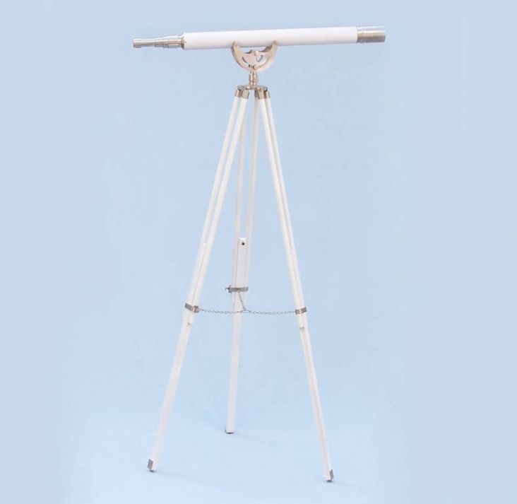 Floor Standing Brushed Nickel With White Leather Anchormaster Telescope 65"