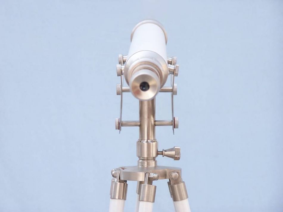 Floor Standing Brushed Nickel With White Leather Anchormaster Telescope 65"